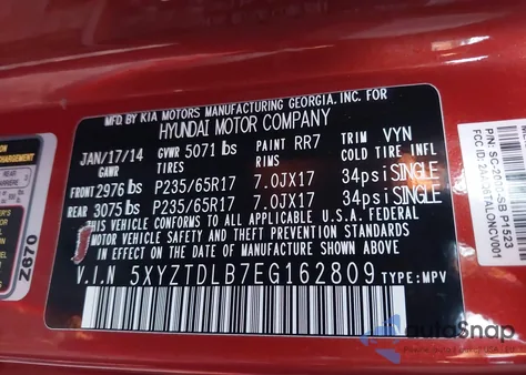 2014 Hyundai Santa Fe Sport 2.4L z USA, uszkodzony, nr VIN 5XYZTDLB7EG162809